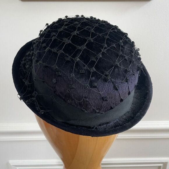 Vintage 60s Black Hat Veil Grossgrain Ribbon Bow Band Small - Picture 7 of 8